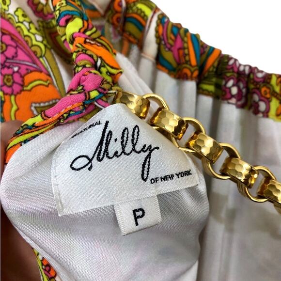 Milly Retro 70's Disco Vibrant Paisley Silk Chain Mini Dress Size XS - Picture 2 of 6